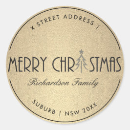 MODERN GOLD MERRY CHRISTMAS FERIENADRESSE RUNDER AUFKLEBER