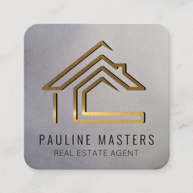 Modern Gold Metallic Real Anwesen Logo | Home Terminkarte (Vorderseite)