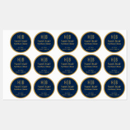 Modern Gold Monogram Logo Blue Squares Muster Etiketten