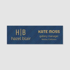 Modern Gold Monogram Logo Blue Squares Muster Namensschild