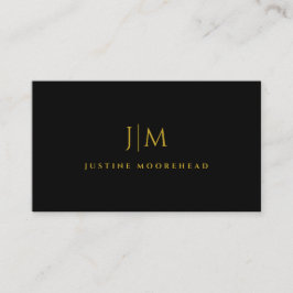 Modern Gold Monogram Minimalistisch Black Visitenkarte