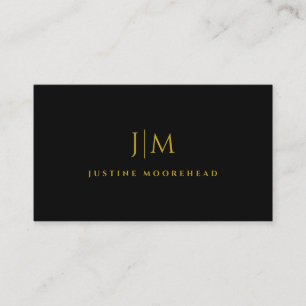 Modern Gold Monogram Minimalistisch Black Visitenkarte