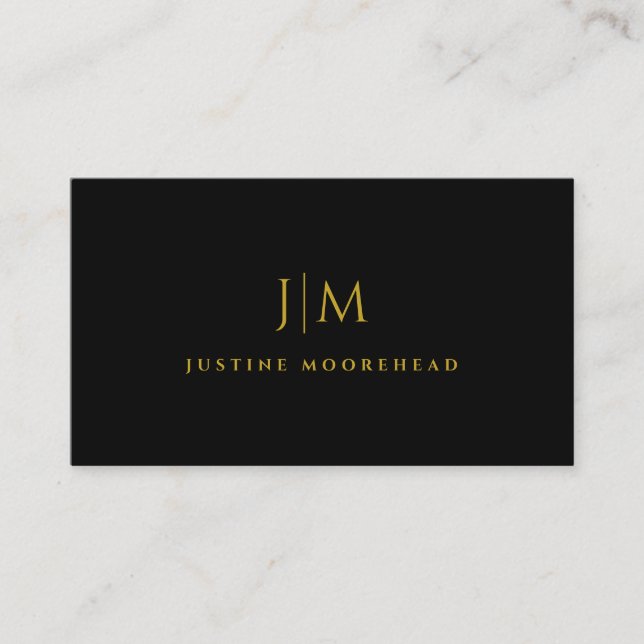 Modern Gold Monogram Minimalistisch Black Visitenkarte (Vorderseite)