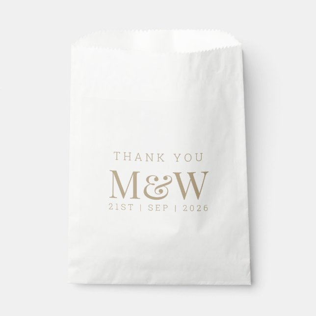 Modern Gold Monogram White Wedding Vielen Dank Geschenktütchen (Vorderseite)