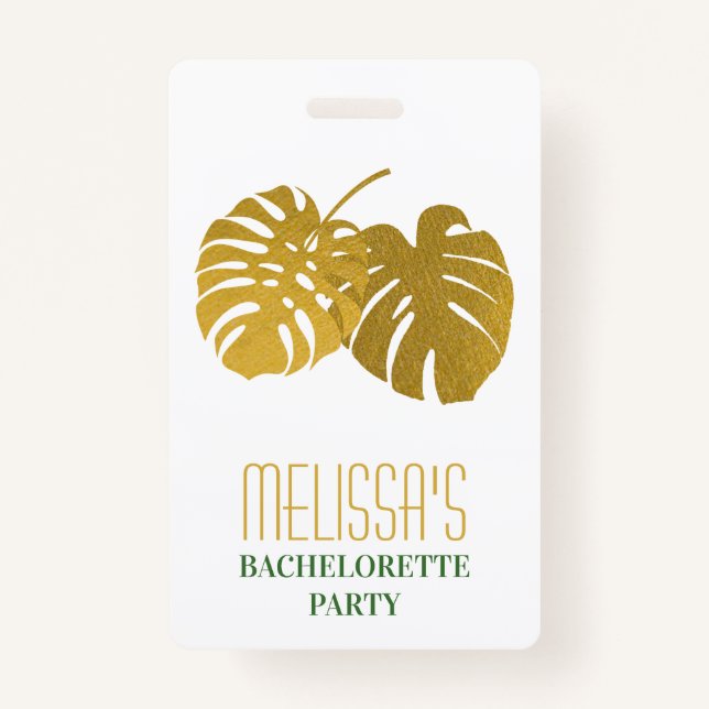 Modern Gold Monstera Blätter Junggeselinnen-Abschi Ausweis (Vorderseite)