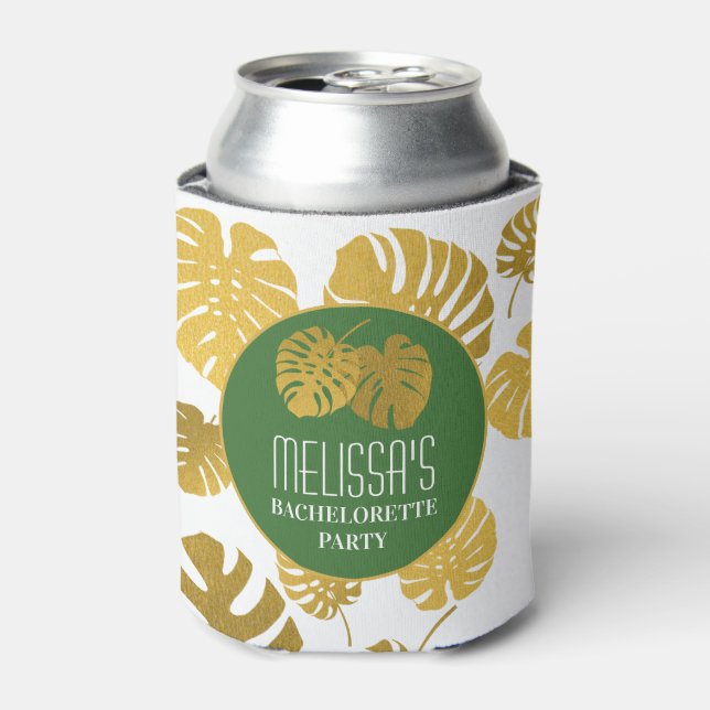 Modern Gold Monstera Blätter Junggeselinnen-Abschi Dosenkühler (Kanne Vorderseite)