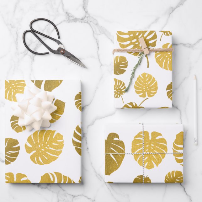 Modern Gold Monstera Tropical Blätter Muster (Vorderseite)