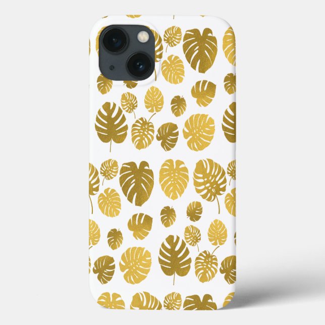 Modern Gold Monstera Tropical Blätter Muster Case-Mate iPhone Hülle (Rückseite)