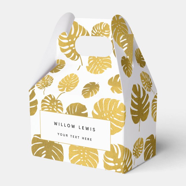 Modern Gold Monstera Tropical Blätter Muster Geschenkschachtel (Vorderseite)