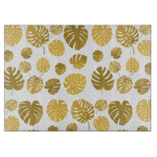 Modern Gold Monstera Tropical Blätter Muster Schneidebrett