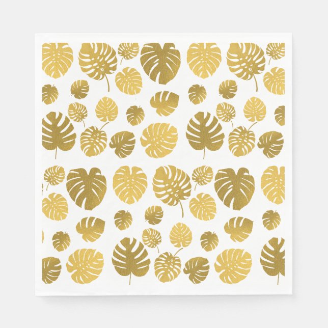 Modern Gold Monstera Tropical Blätter Muster Serviette (Vorderseite)