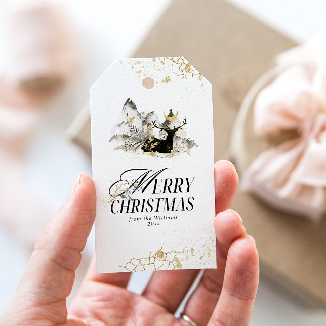 Modern Gold Moon Magic Forest Foto Weihnachten Geschenkanhänger (Von Creator hochgeladen)