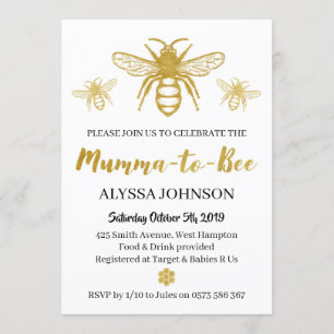 Modern Gold Mumma to Bee Baby Shower Einladung