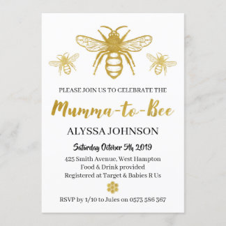 Modern Gold Mumma to Bee Baby Shower Einladung