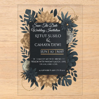  Modern Gold & Navy Floral Wedding Invitation  Acryleinladungen