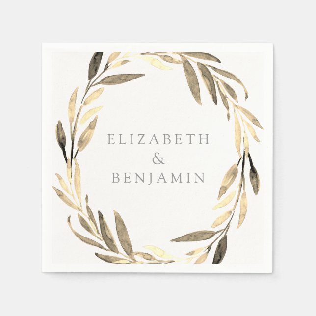 Modern Gold Olive Leaf Wreath Garden Wedding Serviette (Vorderseite)