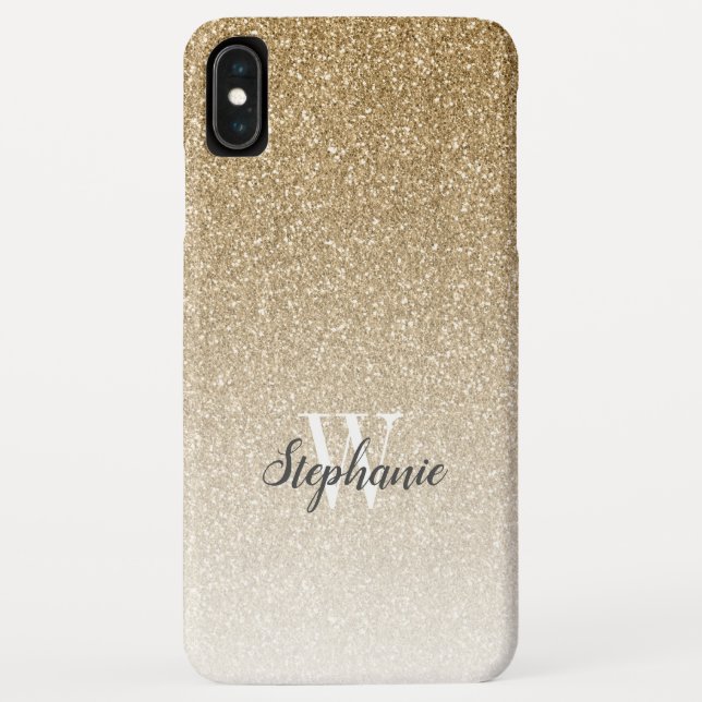 Modern Gold Ombre Imitats Glitzer Monogram Case-Mate iPhone Hülle (Rückseite)
