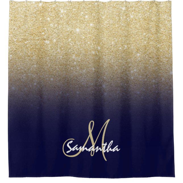 Modern gold ombre marineblasen monogram duschvorhang (Vorderseite)