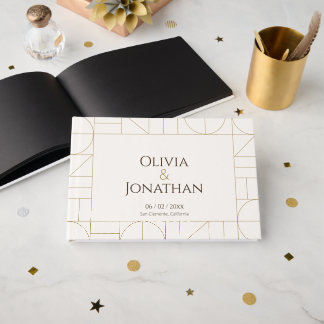 Modern Gold Ornaments Cream Wedding Gästebuch