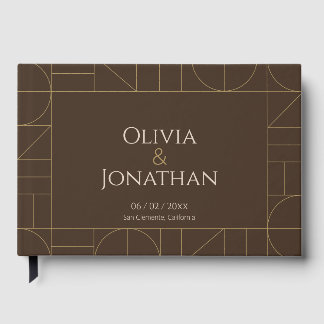 Modern Gold Ornaments Dark Brown Wedding Gästebuch