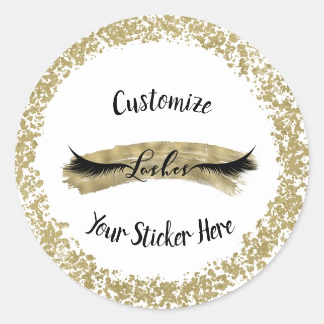 Modern Gold Paint Stroke Glam Makeup Eyelashes Runder Aufkleber (Vorderseite)
