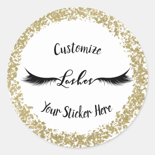 Modern Gold Paint Stroke Glam Makeup Eyelashes Runder Aufkleber (Vorderseite)
