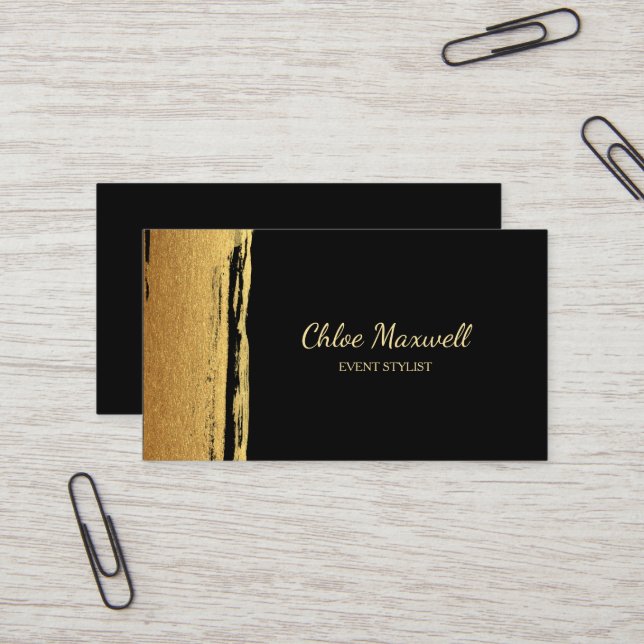 Modern Gold Paint Stroke Minimalistisch Visitenkarte (Vorderseite/Rückseite Beispiel)