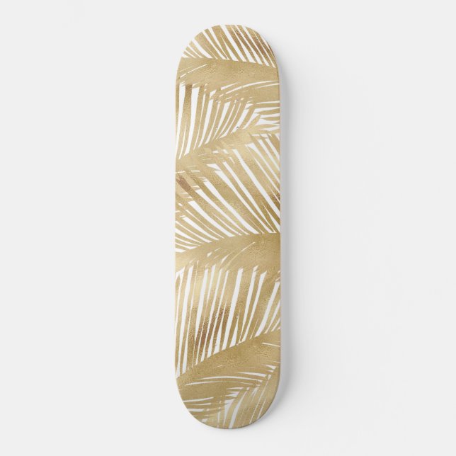 Modern Gold Palm Leaf Tropical Pattern Skateboard (Vorderseite)