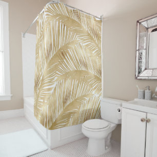 Modern Gold Palm Leaf tropisches Muster Duschvorhang