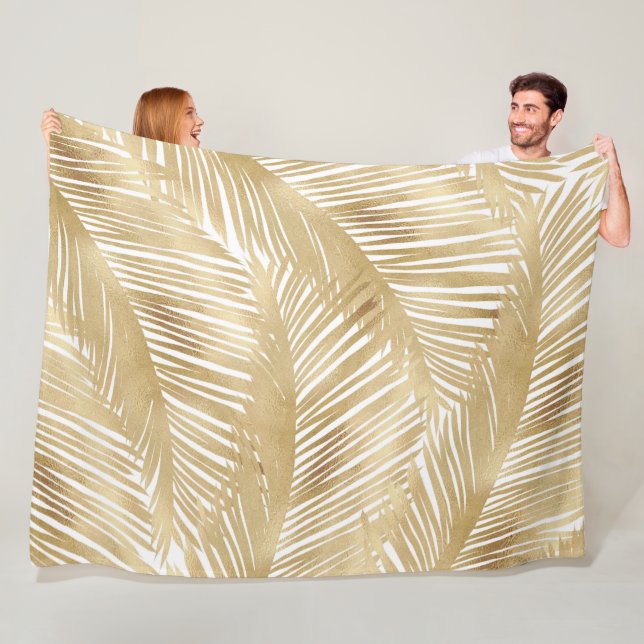 Modern Gold Palm Leaf tropisches Muster Fleecedecke (Beispiel)