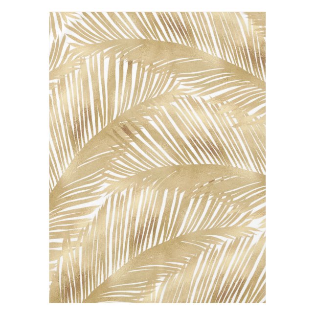 Modern Gold Palm Leaf tropisches Muster Tischdecke (Vorderseite)