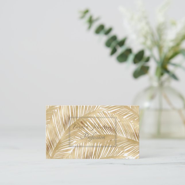 Modern Gold Palm Leaf tropisches Muster Visitenkarte (Stehend Vorderseite)