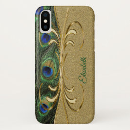 Modern Gold Peacock Feather Monogram iPhone X Hülle