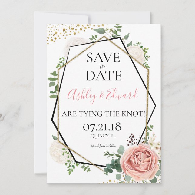 Modern Gold Pink Geometric Save the Date (Vorderseite)
