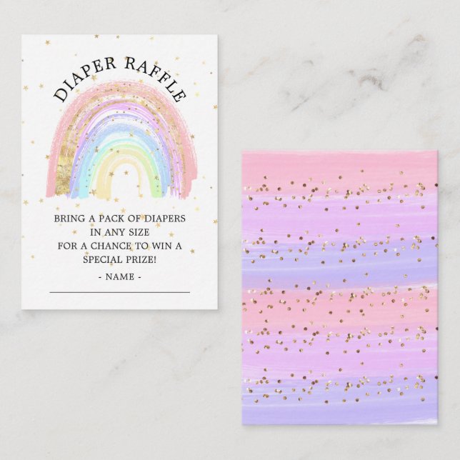 Modern Gold Pink Rainbow Diaper Raffel Ticket Begleitkarte (Vorne/Hinten)