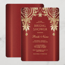 Modern Gold Red Floral Bridal Shower Invitation