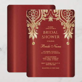 Modern Gold Red Floral Bridal Shower Invitation Einladung