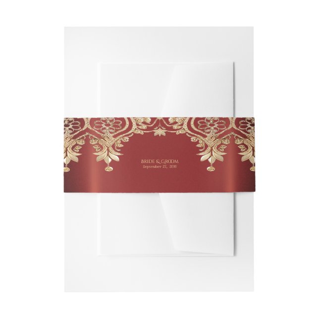 Modern Gold Red Floral Einladungsbanderole (Vorderseite Beispiel)
