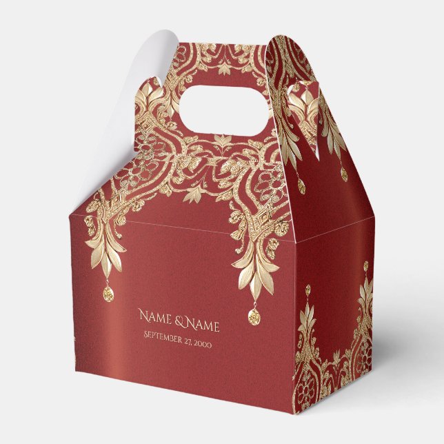 Modern Gold Red Floral Favor Box Geschenkschachtel (Vorderseite)