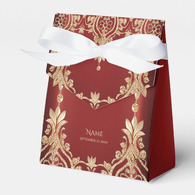 Modern Gold Red Floral Favor Box Geschenkschachtel (Vorderseite)