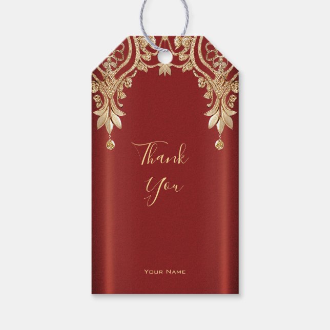 Modern Gold Red Floral Gift Tag Geschenkanhänger (Vorderseite)