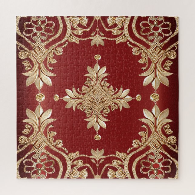 Modern Gold Red Floral Jigsaw Puzzle (Vertical)