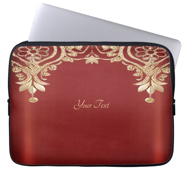 Modern Gold Red Floral Laptop Sleeve (Vorderseite)