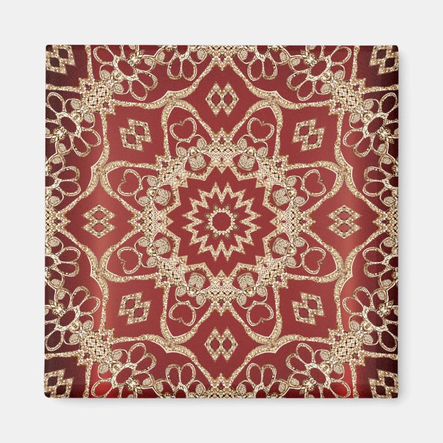 Modern Gold Red Floral Magnet (Vorne)