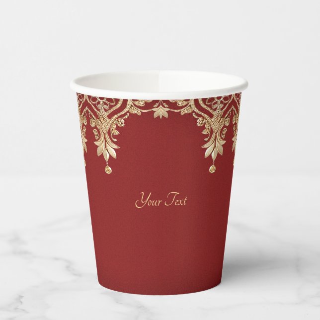 Modern Gold Red Floral Paper Cup Pappbecher (Links)