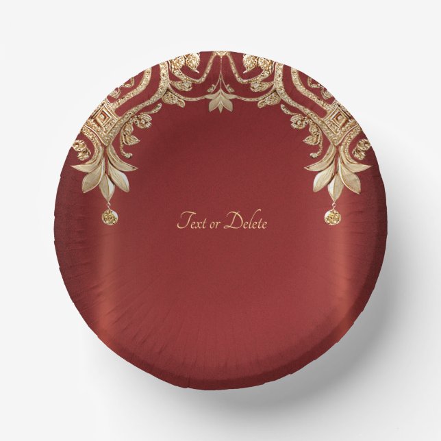 Modern Gold Red Floral Pappteller (Vorderseite)