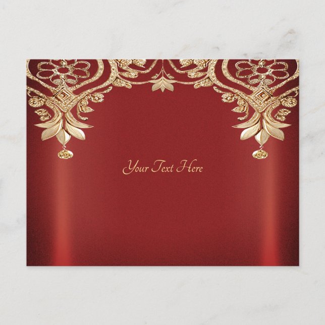 Modern Gold Red Floral Postcard Postkarte (Vorderseite)