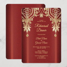 Modern Gold Red Floral Rehearsal Dinner Einladung