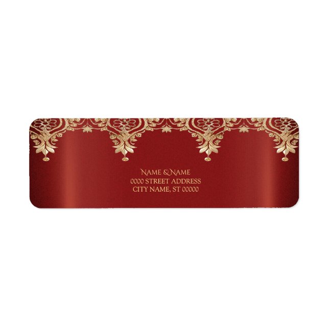 Modern Gold Red Floral Return Address Label (Vorne)