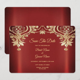 Modern Gold Red Floral Save the Date